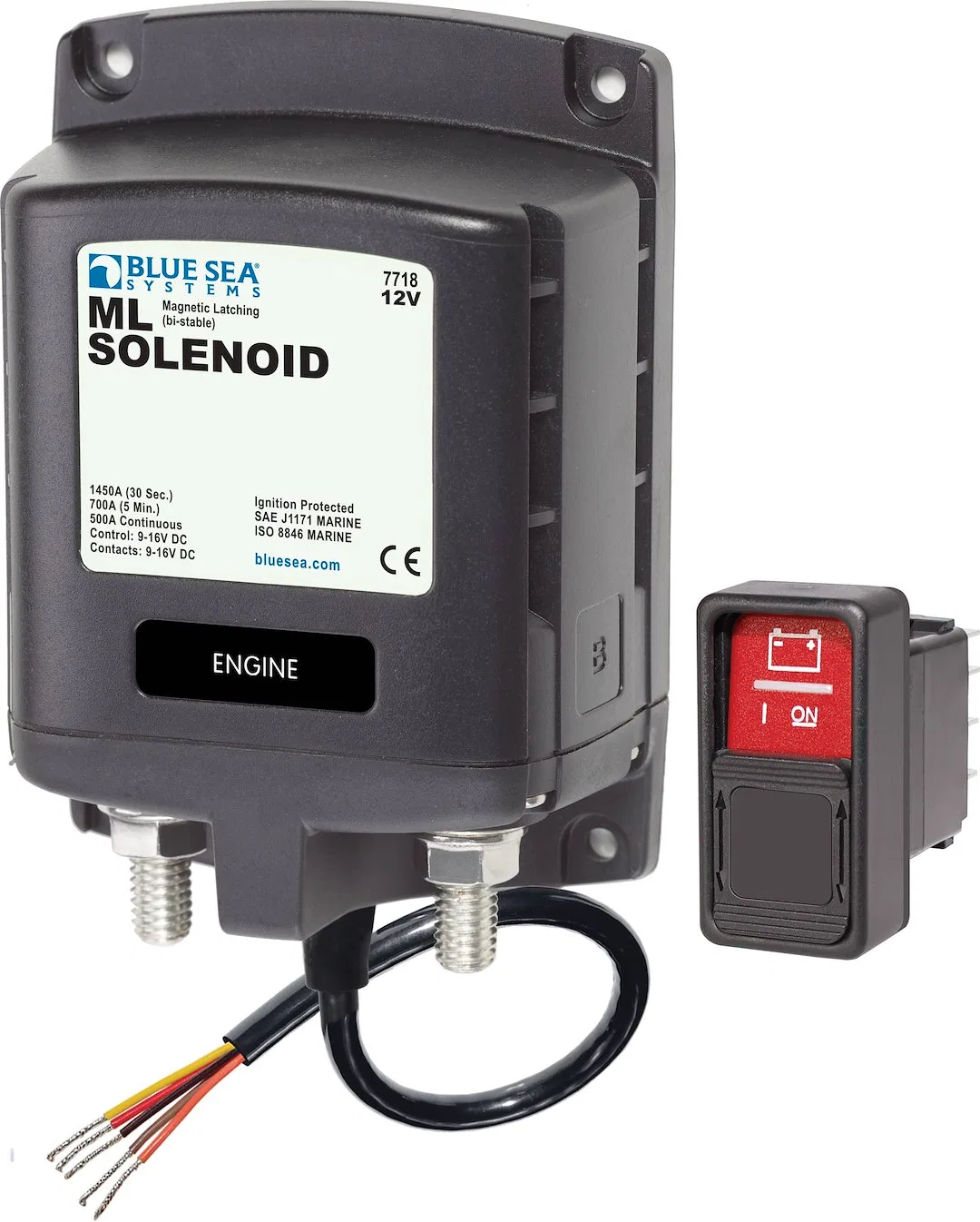 7718-BSS – BLUE SEA Battery Disconnect Switch, 12 Volt DC 500 Amp Black With SPDT Remote Control Contura Switch - ON-...
